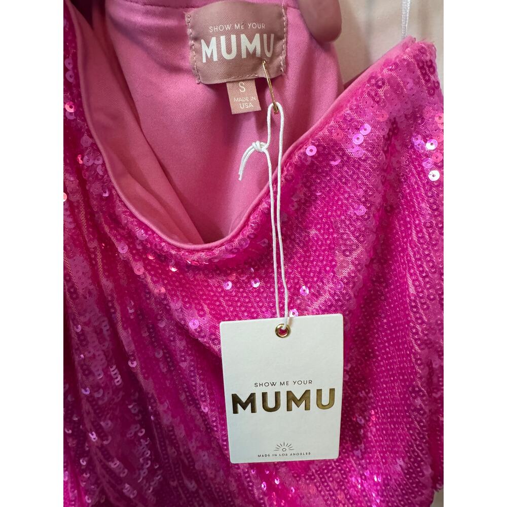 NWT Show Me Your Mu Mu Pink Sequin One Shoulder Glam Top Size S - Picture 8 of 8